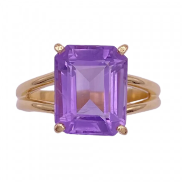 Vintage Amethyst Solitaire Ring Emerald Cut 3.15 Carat 14K Gold