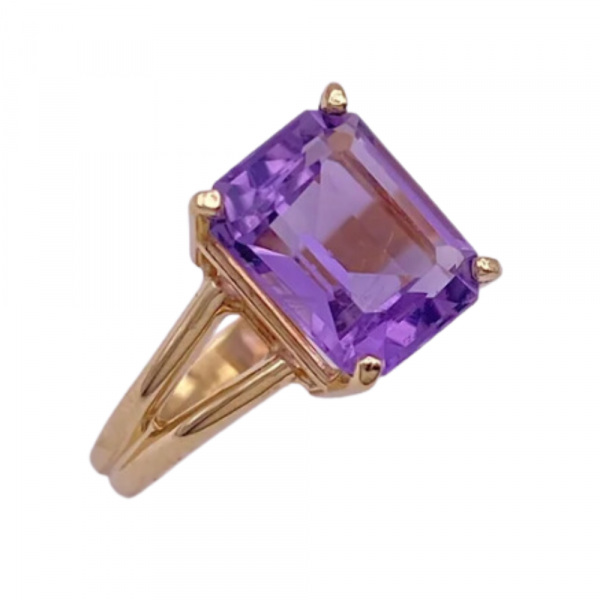 Vintage Amethyst Solitaire Ring Emerald Cut 3.15 Carat 14K Gold side