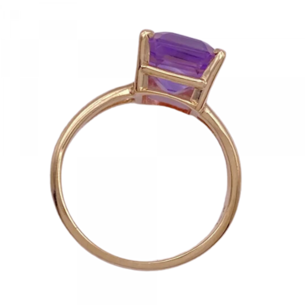 Vintage Amethyst Solitaire Ring Emerald Cut 3.15 Carat 14K Gold top