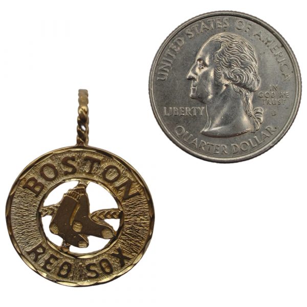 Baseball Boston Red Sox Sports Pendant / Charm 14k Yellow Gold MLB Coin Size Comparison