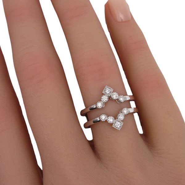 Chevron Bohemian Diamond Ring Guard White Gold Worn