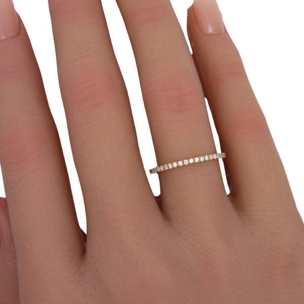 Delicate Thin Diamond Band .25 carat Yellow Gold Worn