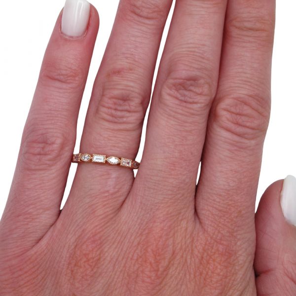 Marquise Baguette Diamond Stack Band Rose Gold Worn