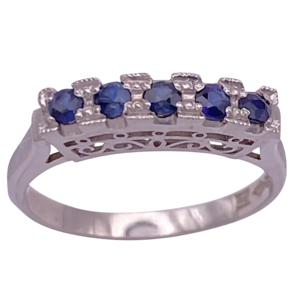 Sapphire and Platinum Vintage Band Ring .30 Carat size 6