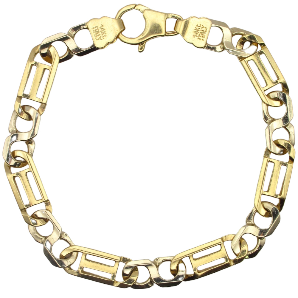 8 1/2″ Solid Fancy Infinity Chain Link Bracelet Two-Tone 14K