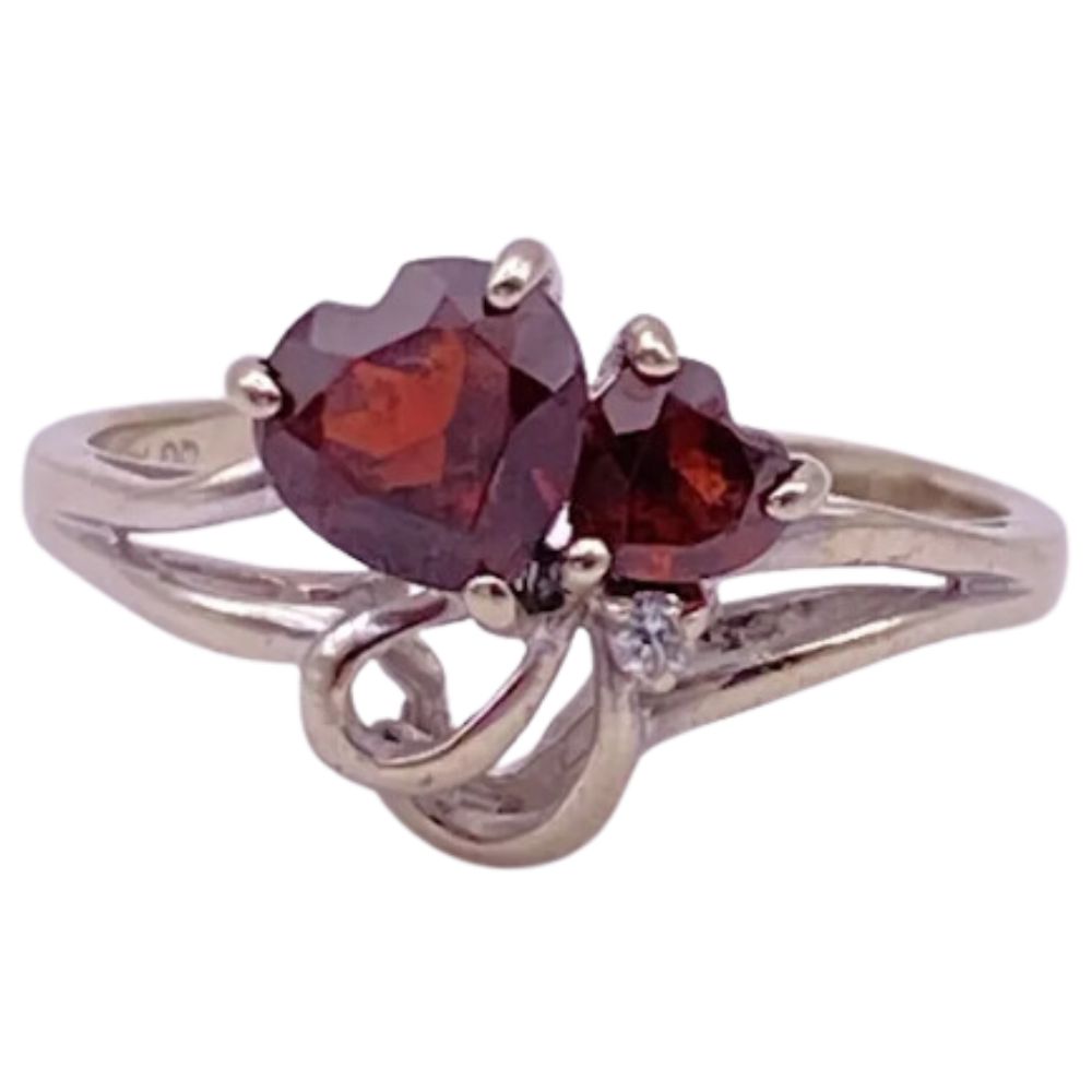 Garnet and Diamond Double Heart Ring