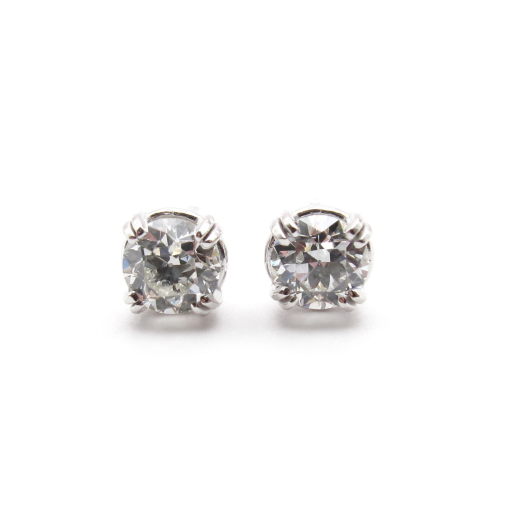 European Round Diamond Stud Earrings .72 ctw 14k White Gold