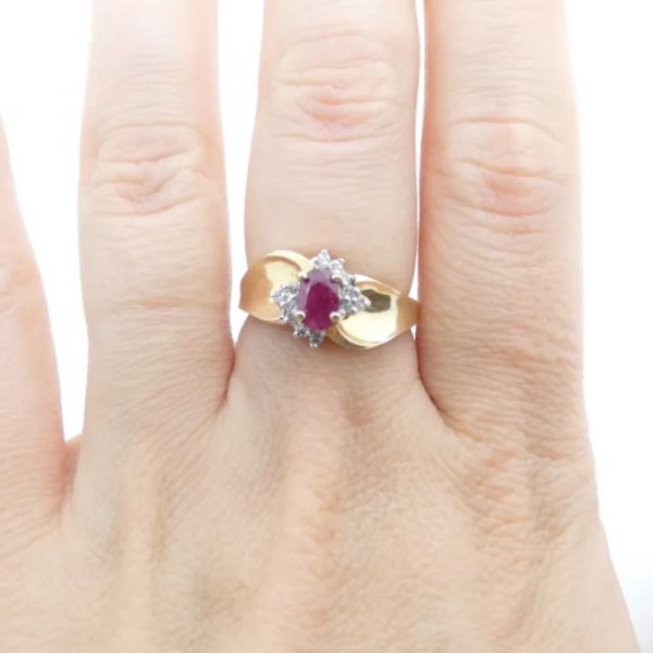 .72 ctw Ruby & Diamond Bypass Ring 10K Yellow Gold hand comparison