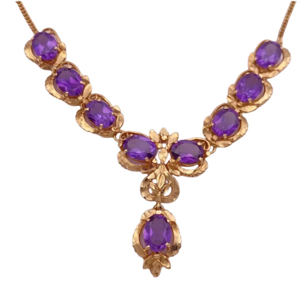 Lab Alexandrite 18K Gold Necklace 14.40 Carat TW