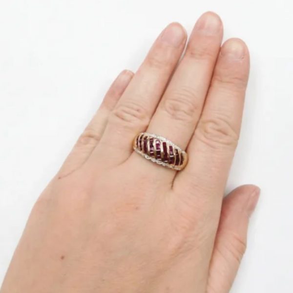 Ruby and Diamond 1.73 ctw Band Ring 10k Gold Two-Tone hand comparison