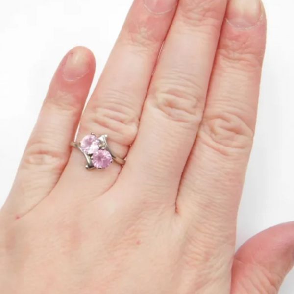 1.30 ctw Pink Sapphire BYpass Ring 10k White Gold hand comparison