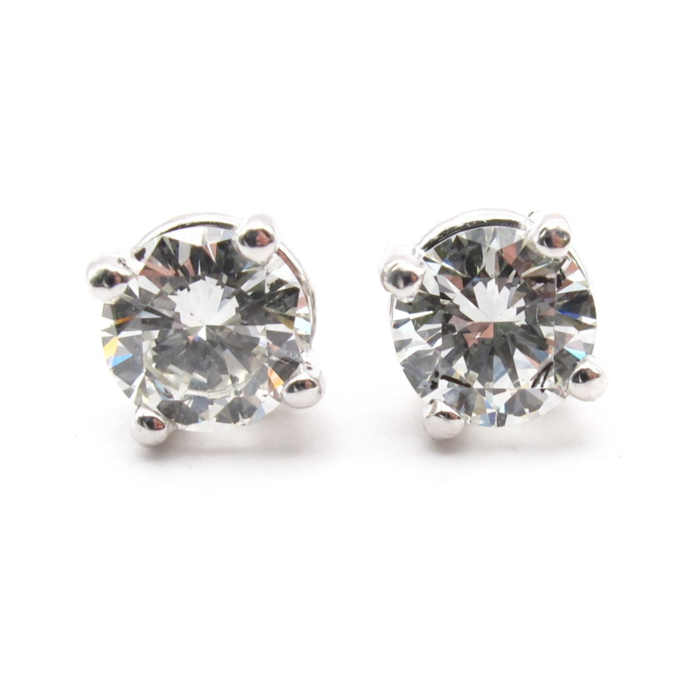 Round Brilliant GIA Diamond Stud Earrings 1.31 ctw 14k White Gold