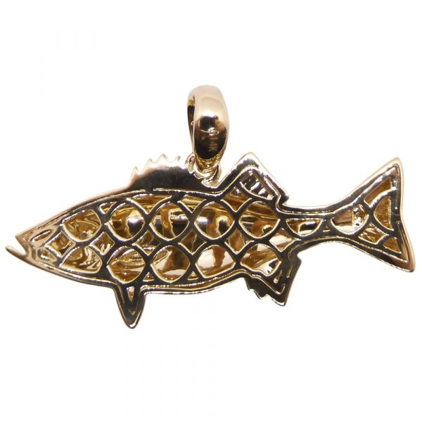 Custom Sea Bass Detailed Sport Fish Pendant 14K Yellow Gold Back