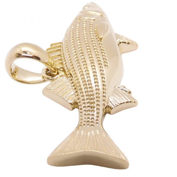 Custom Sea Bass Detailed Sport Fish Pendant 14K Yellow Gold Tail
