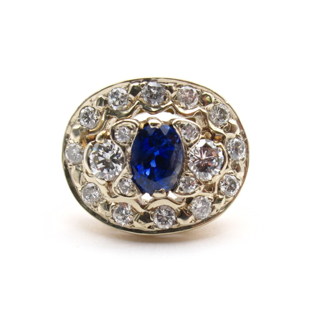 Handmade Natural Sapphire and Diamond Ring 14k Gold 1.60 ctw