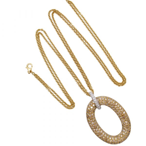 Roberto Coin Cognac Pave Oval Pendant & Necklace 18k Full