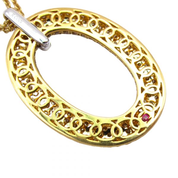 Roberto Coin Cognac Pave Oval Pendant & Necklace 18k Ruby