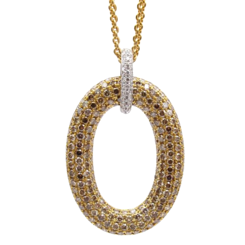 Roberto Coin Cognac Diamond Pave Oval Pendant with Chain 4.00ctw 18k Yellow Gold
