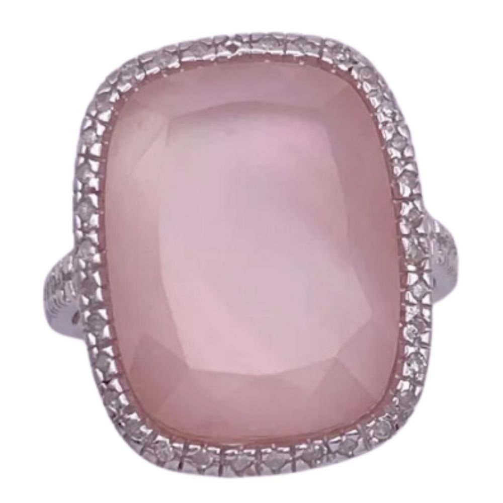 Vintage Big Statement Quartz over Pink MOP Ring 10K