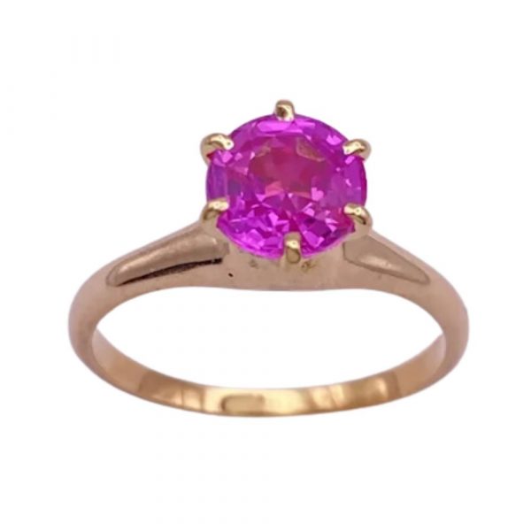 Vintage Solitaire Ring Pink Sapphire 1.88 Carat Lab 14K Gold 2