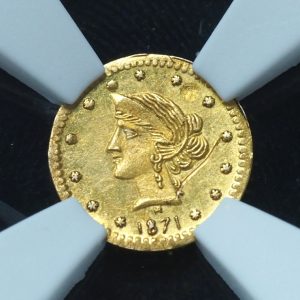 1871 Round Liberty 25c Gold BG-862 Unc NGC