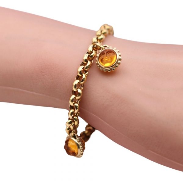 Sun face charm round link bracelet 14K worn