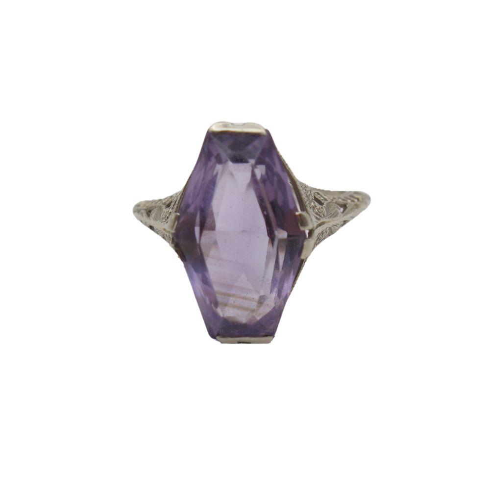 Art Deco Filigree Amethyst Ring 14K