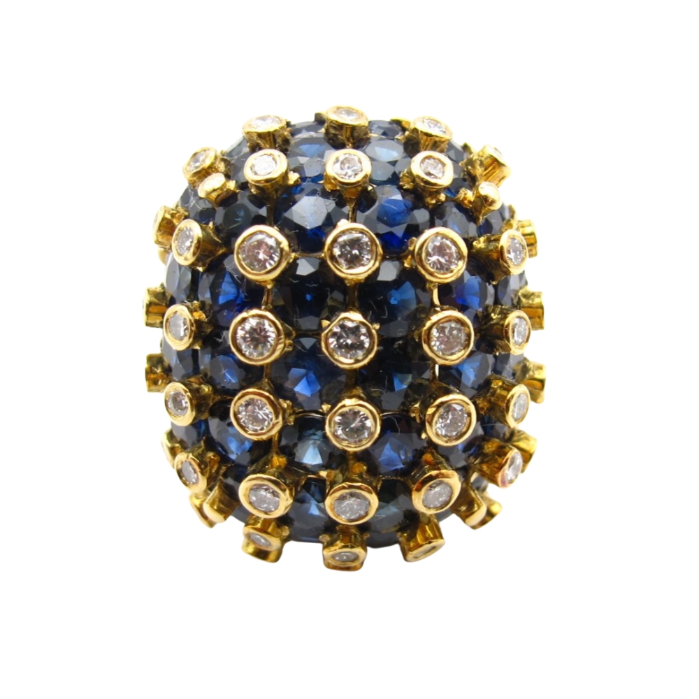 Sapphire & Diamond Bombay Ring 4.56 ctw 18k Yellow Gold