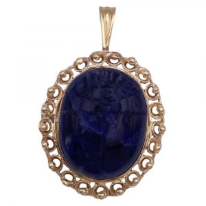 Lapis Lazuli Big Scarab Pendant 14K Rose and Yellow Gold