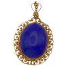 Lapis Lazuli Cabochon Pendant in 14K Gold Filigree Frame, Granulation Accent
