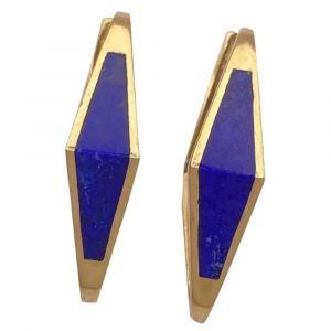 Lapis Lazuli Geometric Hoop Earrings 18K Gold, Vintage Designer Sidney Garber