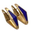 Lapis Lazuli Geometric Hoop Earrings 18K Gold, Vintage Designer Sidney Garber side