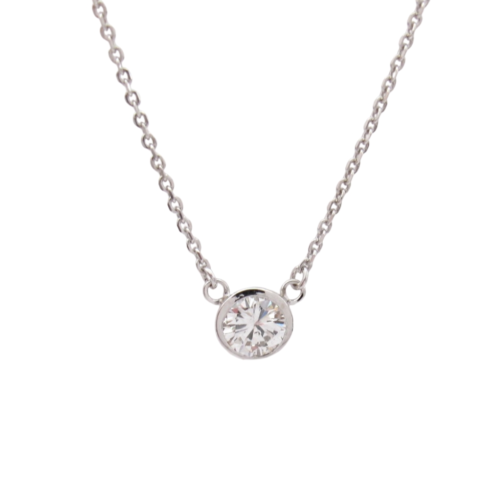 Round Brilliant Diamond Bezel Station Necklace .42 carat 14k White Gold