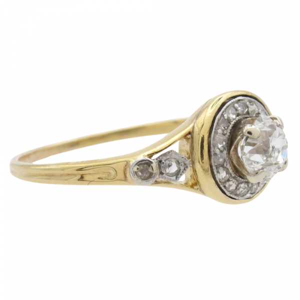 Victorian Cushion Diamond Halo Engagement Ring Side