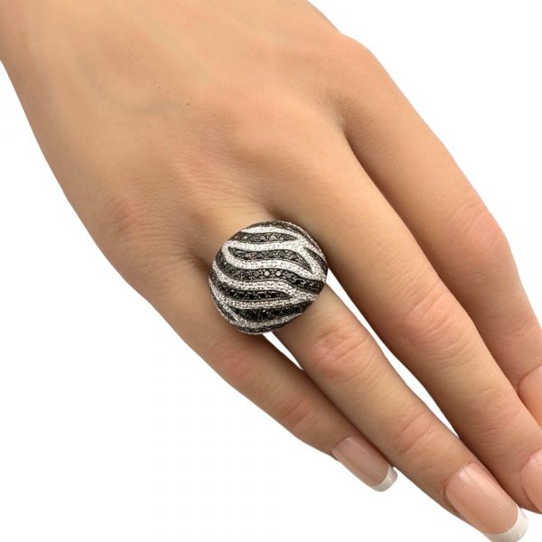 1.65ctw Black & White Diamond Zebra Dome Ring Worn