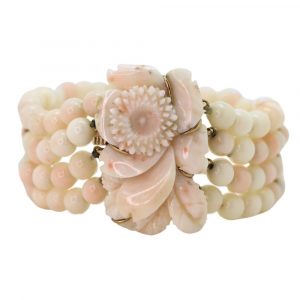 Angel Skin Coral Carved Floral Bracelet 14K