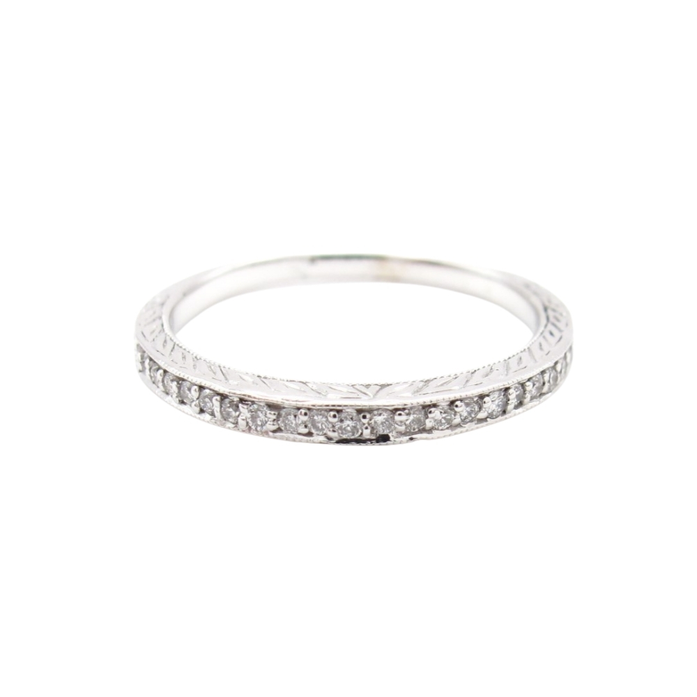 0.19ctw Diamond Milgrain & Etched Side Band Ring 14K