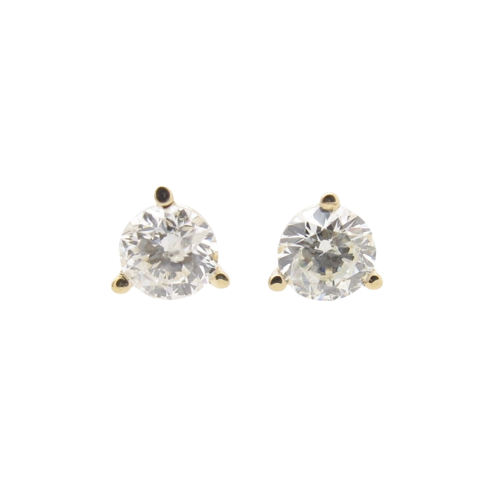 Round Brilliant .62 ctw Diamond Stud Earrings 14k Yellow Gold