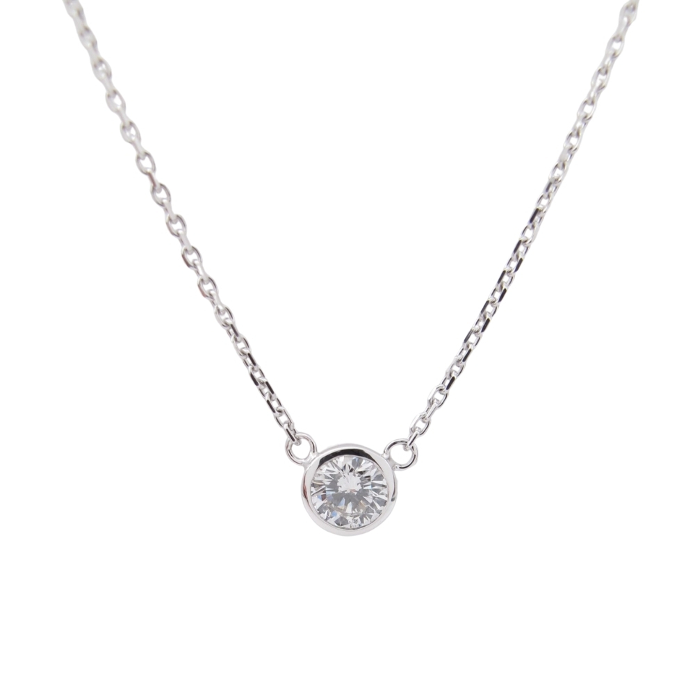 Bezel Diamond Station Necklace .32 ct Round 14k White Gold