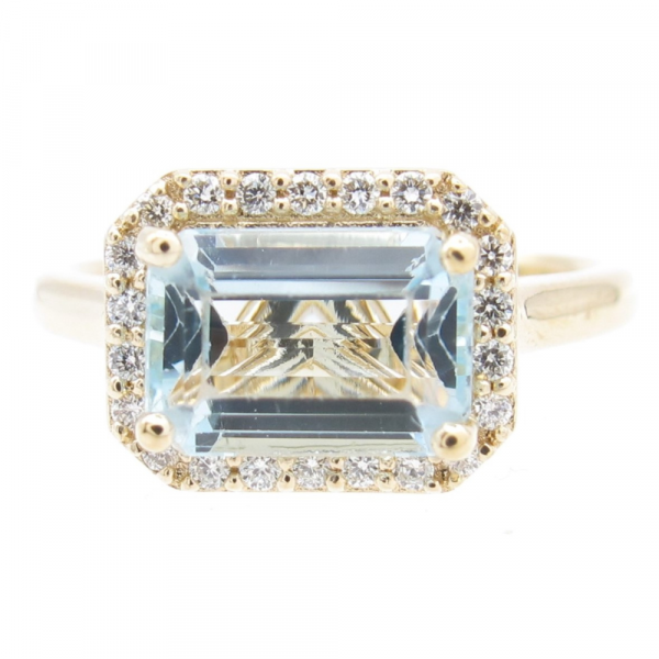 1.46ct Aquamarine & 0.129ctw Diamond Halo Ring 14K