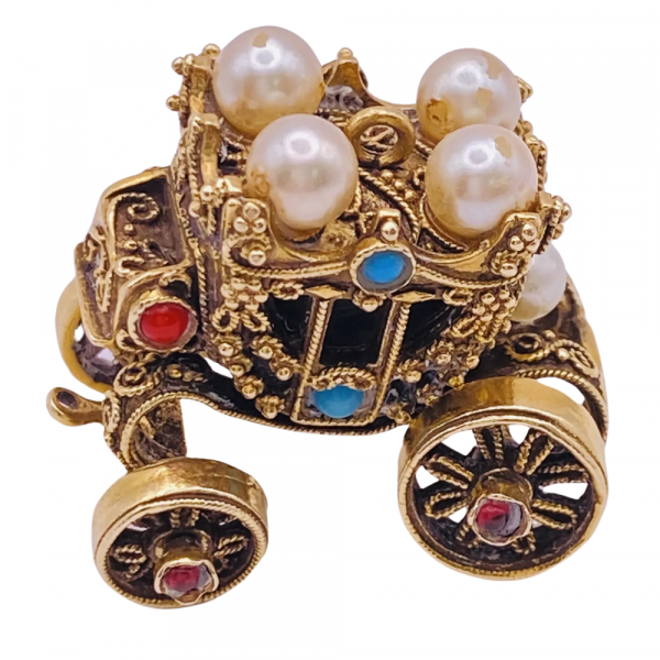 BIG Moving Ornate Jeweled  Coronation Coach 14K Gold Carriage Charm