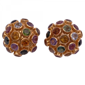 Colorful Multi Gem Sputnik Vintage Clip Earrings 18K Gold 12 (2)