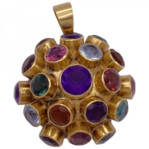 Colorful Multi Gem Vintage Sputnik Pendant 18K Gold 6.80ctw