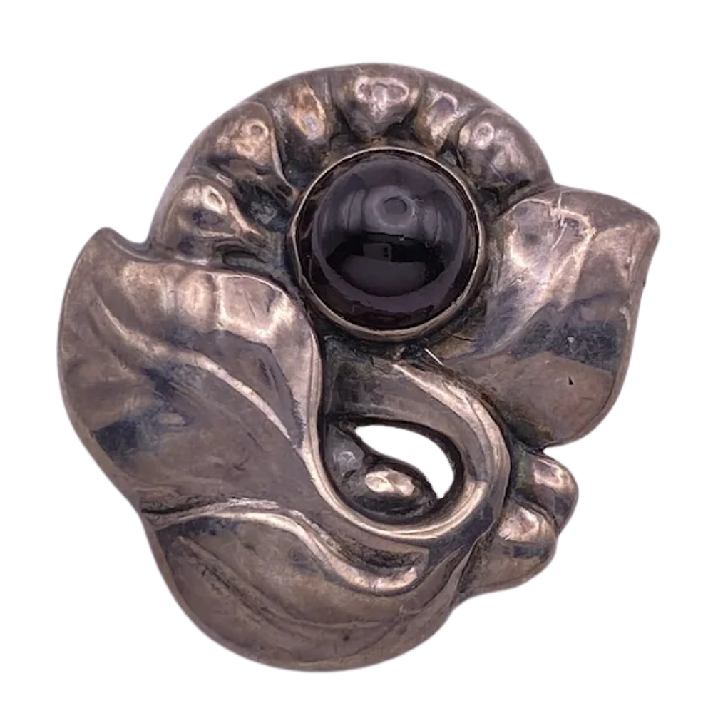 Edwardian Era Georg Jensen Nouveau Garnet Brooch Sterling Silver c. 1904-08