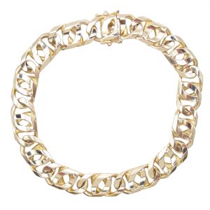 Men's 9 Tiger Eye Link Bracelet 14K Yellow Gold