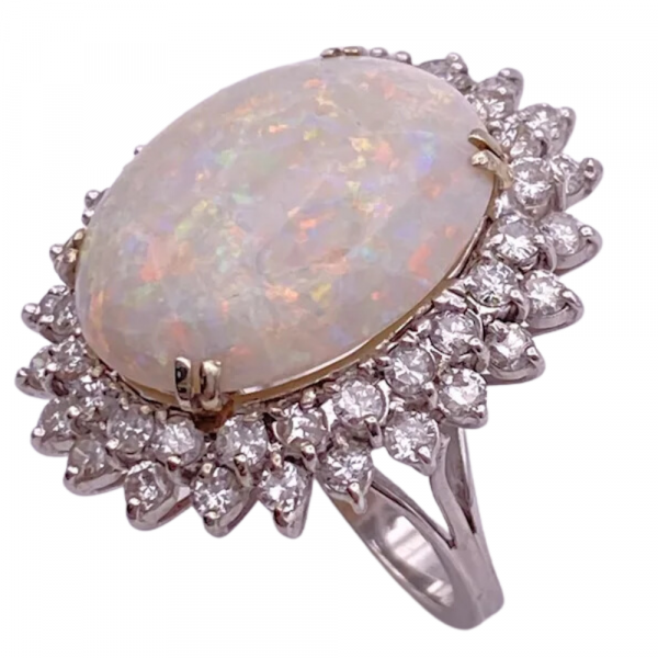 Natural OPAL Double Diamond Halo Ring 4.92 ctw 14K White Gold (2)