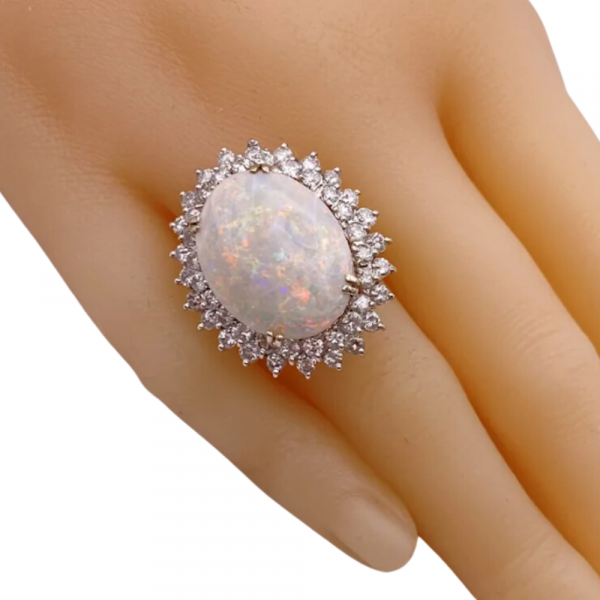 Natural OPAL Double Diamond Halo Ring 4.92 ctw 14K White Gold (3)