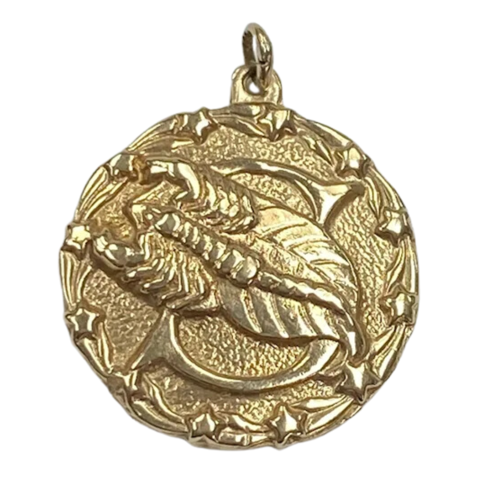Vintage Scorpio Zodiac Charm Pendant 14K Gold