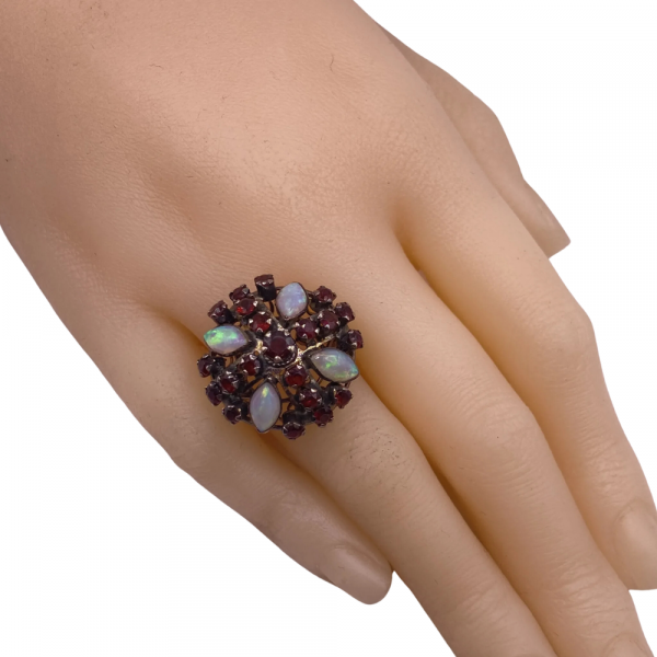 Victorian Revival Garnet Opal Cluster Ring 14K Gold c.1950's (2)