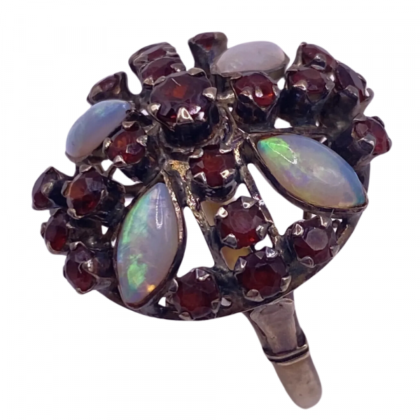 Victorian Revival Garnet Opal Cluster Ring 14K Gold c.1950's (4)